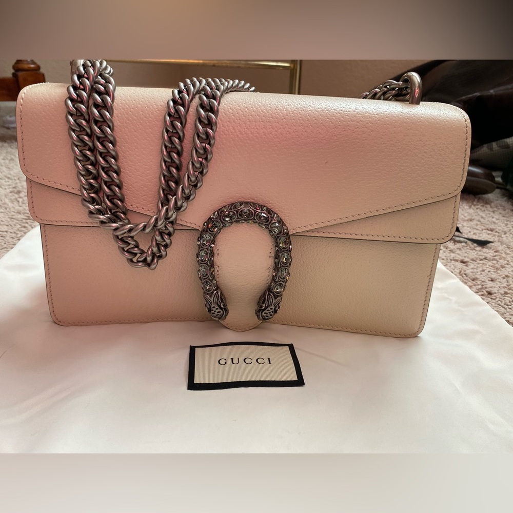 Gucci Dionysus Medium White Leather Shoulder Bag with Chain Strap